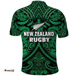 New Zealand Silver Fern Rugby Polo Shirt All Black Green NZ Maori Pattern Amazing Aussie