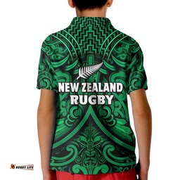 New Zealand Silver Fern Rugby Polo Shirt All Black Green NZ Maori Pattern Amazing Aussie
