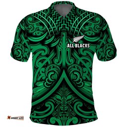New Zealand Silver Fern Rugby Polo Shirt All Black Green NZ Maori Pattern Amazing Aussie