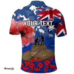Custom Personalised Australia ANZAC Day Polo Shirt Grunge Australia Flag and Red Poppy Amazing Aussie