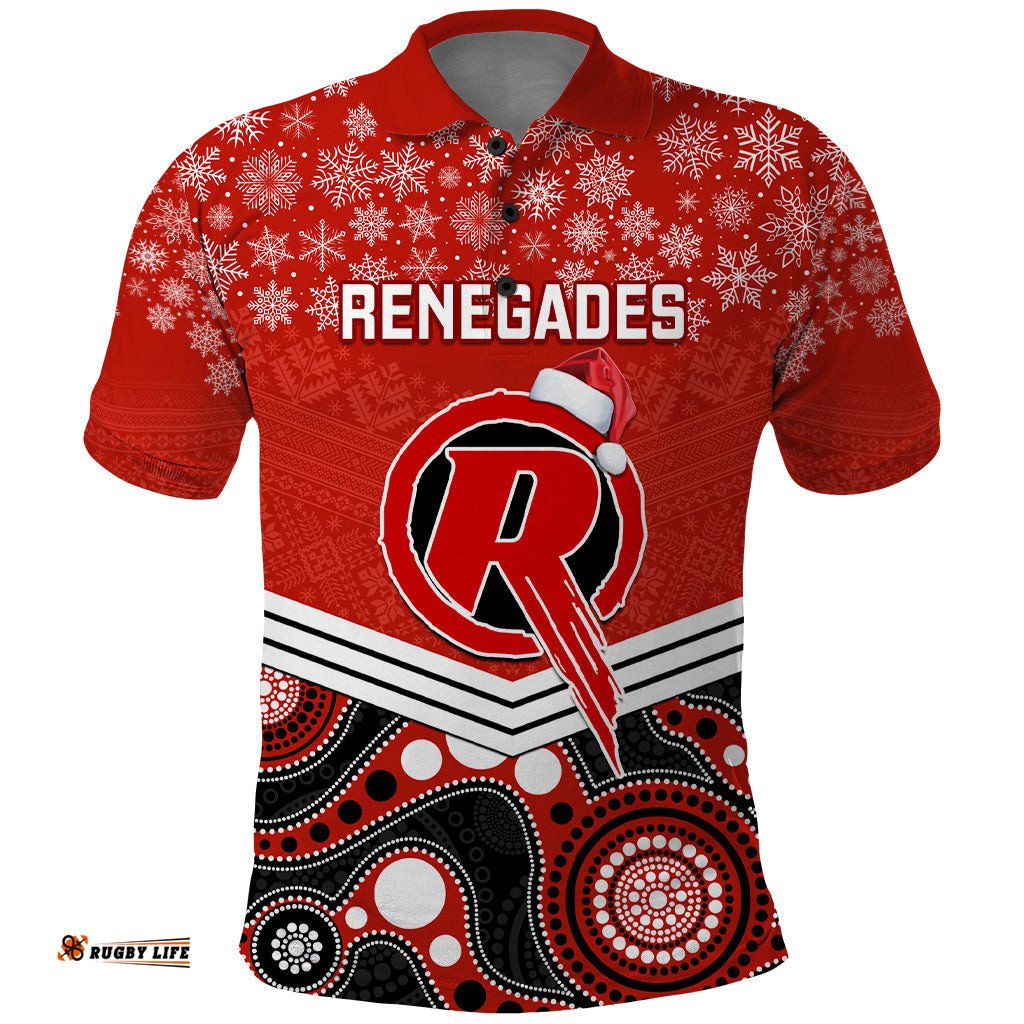 Custom Melbourne Renegades Cricket Christmas Polo Shirt Merry Xmas 2023 Indigenous Art