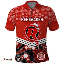 Custom Melbourne Renegades Cricket Christmas Polo Shirt Merry Xmas 2023 Indigenous Art