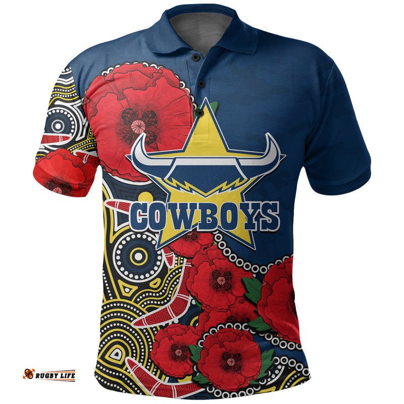 Custom Personalised Anzac Day NRL-Cowboys Army Mix Aboriginal Polo Shirt Amazing Aussie