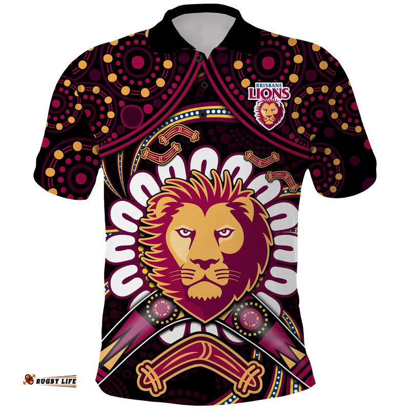 Custom Personalised Brisbane Lions Football Polo Shirt Boomerang Indigenous Dots Amazing Aussie