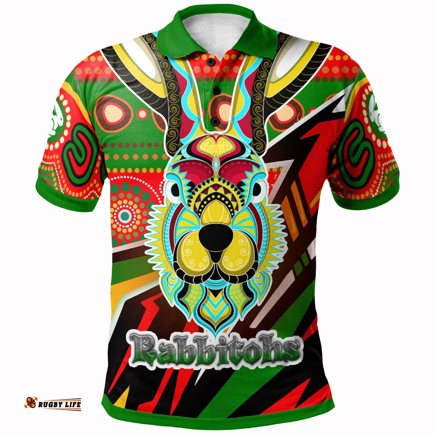 Rabbitohs Rugby Polo Shirt - Indigenous Rabbitohs Soul Custom Polo Shirt Amazing Aussie