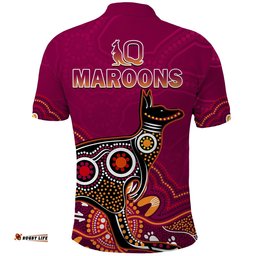 Maroons Rugby Polo Shirt Queensland Kangaroo Aboriginal Dot Paintings Amazing Aussie
