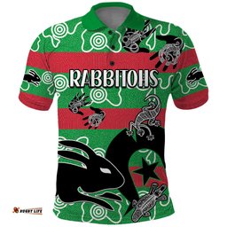 Custom Text And Number NAIDOC Rabbitohs Rugby Polo Shirt Go The Bunnies Aboriginal Dots
