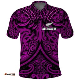 New Zealand Silver Fern Rugby Polo Shirt All Black Purple NZ Maori Pattern Amazing Aussie