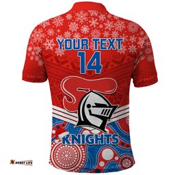 Custom Knights Rugby Christmas Polo Shirt Merry Xmas 2023 Mix Aboriginal Art