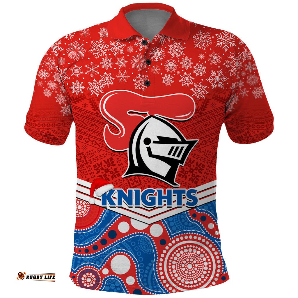 Custom Knights Rugby Christmas Polo Shirt Merry Xmas 2023 Mix Aboriginal Art