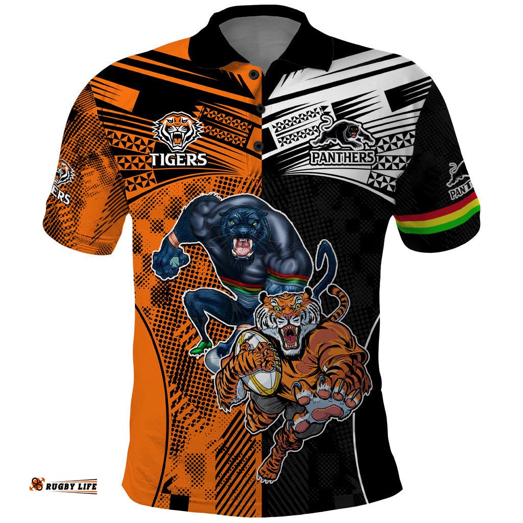 Custom NRL Tigers Combine Panthers Rugby Polo Shirt Sporty Style