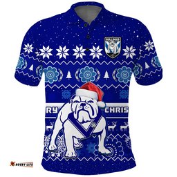Bulldogs Rugby Christmas Polo Shirt Berries Merry Xmas Aboriginal Art Amazing Aussie