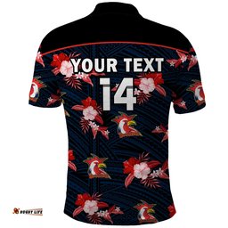 Custom Text And Number Roosters Rugby Polo Shirt Polynesian Tribal Mix Tropical Hawaiian Style