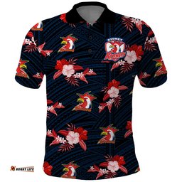 Custom Text And Number Roosters Rugby Polo Shirt Polynesian Tribal Mix Tropical Hawaiian Style