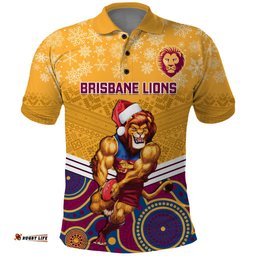 Custom Brisbane Lions Football Christmas Polo Shirt Merry Xmas 2023 Mix Aboriginal Art