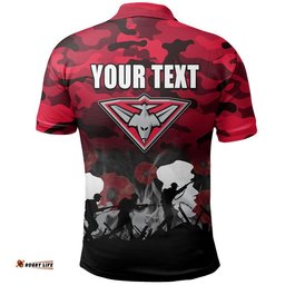 Custom Personalised AFL Anzac Day Polo Shirt Bombers Army Style Amazing Aussie