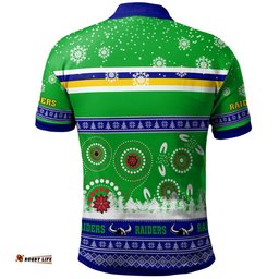 Raiders Rugby Christmas Polo Shirt - Custom Raiders Ugly Christmas And Aboriginal Patterns Polo Shirt Amazing Aussie