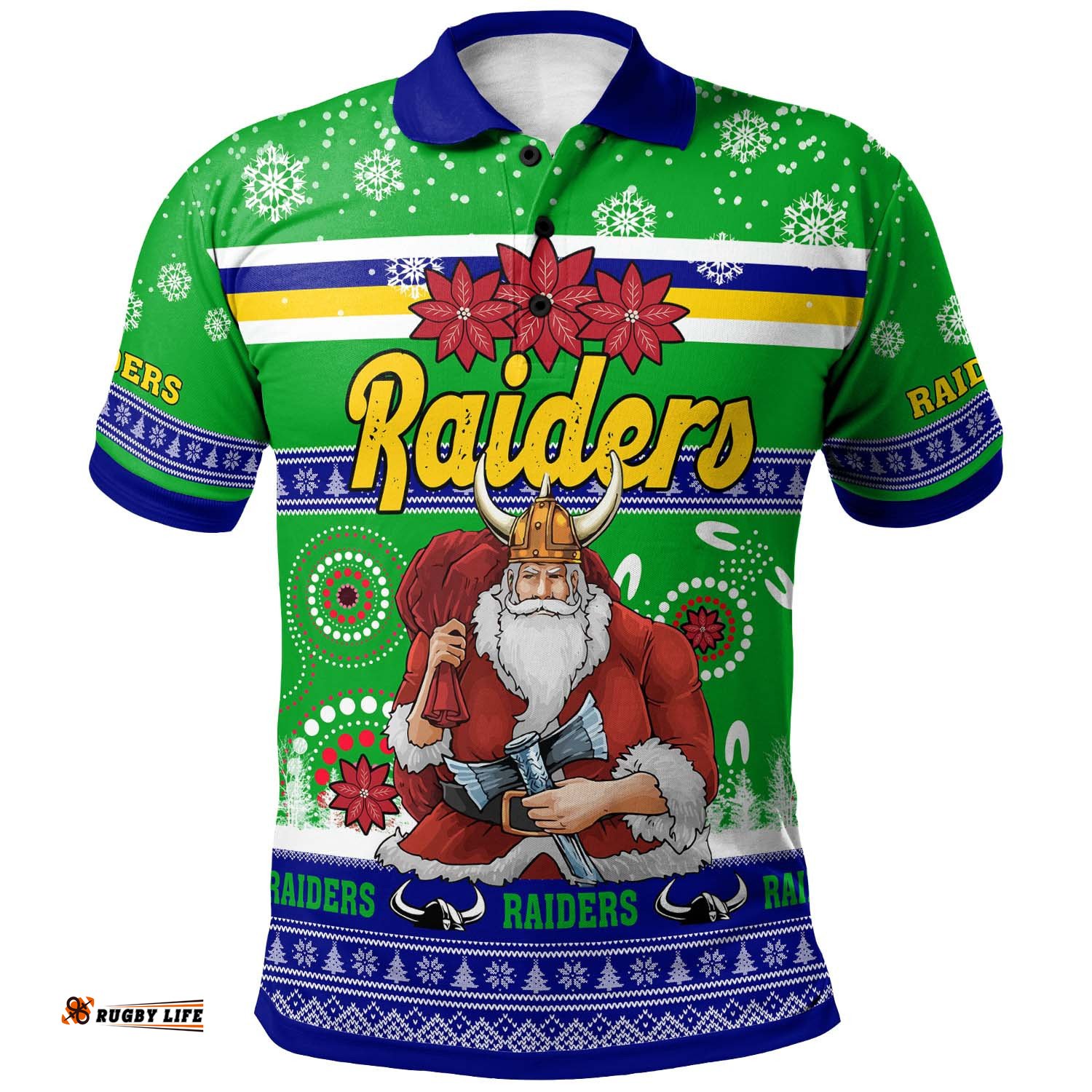 Raiders Rugby Christmas Polo Shirt - Custom Raiders Ugly Christmas And Aboriginal Patterns Polo Shirt Amazing Aussie