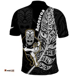 New Zealand Silver Fern Rugby Polo Shirt All Black Maori Version Black Amazing Aussie