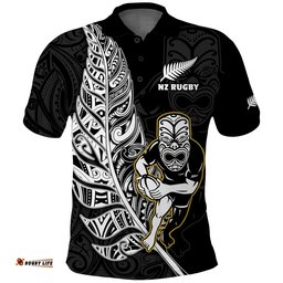 New Zealand Silver Fern Rugby Polo Shirt All Black Maori Version Black Amazing Aussie