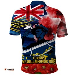 ANZAC Cowboys Rugby Polo Shirt We Shall Remember Amazing Aussie