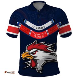 Roosters Permier 2023 Polo Shirt NRL Mascot with Aboriginal
