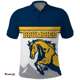 Custom Text And Number Brumbies Rugby Union Polo Shirt Australia Silhouettes Of Horses