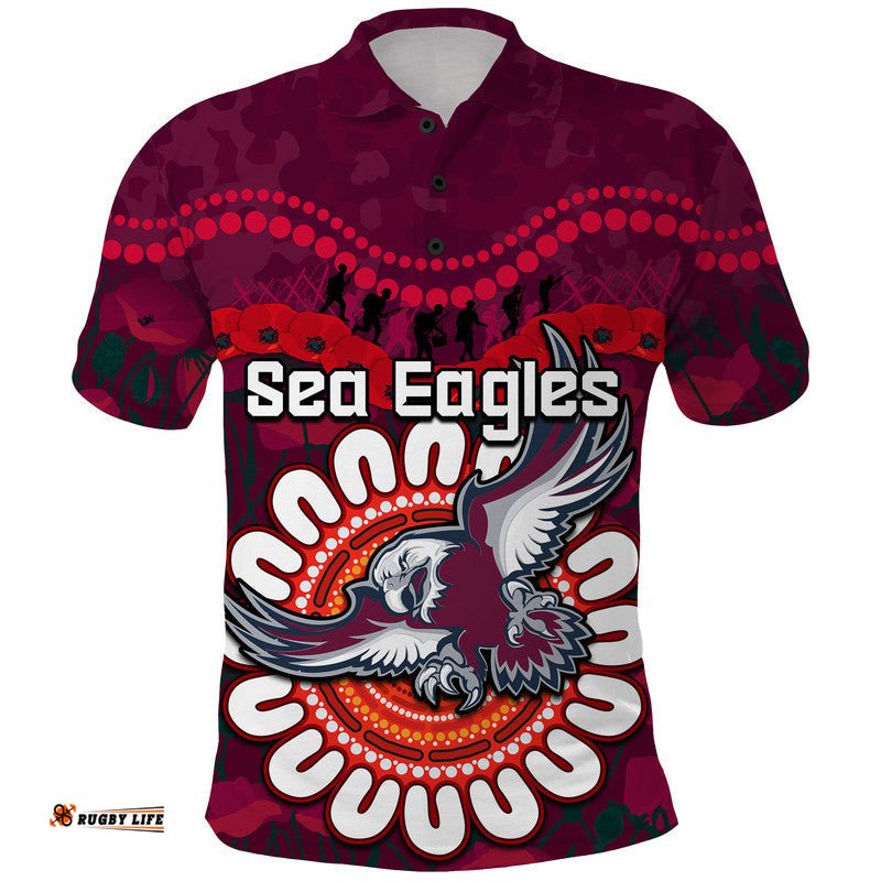 Custom Personalised Sea Eagles Rugby ANZAC Polo Shirt Camouflage Poppy Amazing Aussie