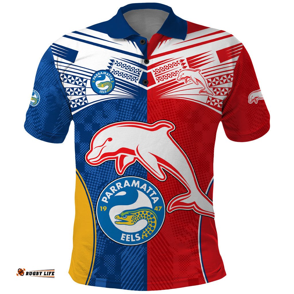 Custom Text And Number NRL Dolphins Combine Parra Eels Polo Shirt Sporty Style