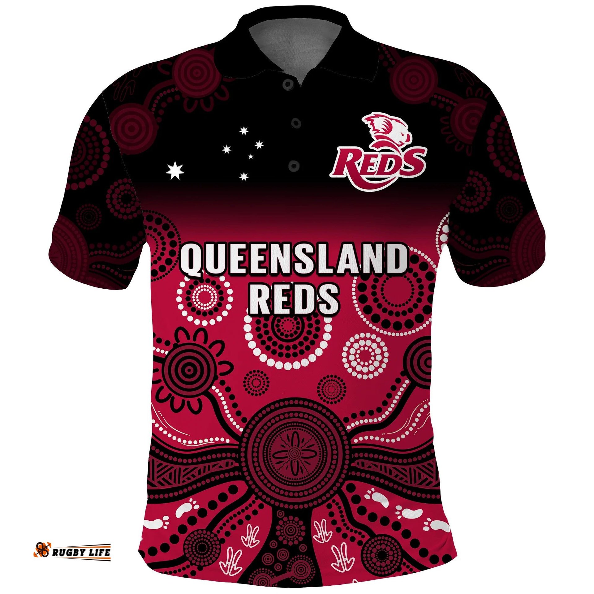 Custom Text And Number Queensland Reds Rugby Polo Shirt Gradient Aboriginal Amazing Aussie