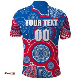 Custom Personalised And Number Bulldogs AFL Polo Shirt Aboriginal Patterns Amazing Aussie
