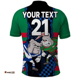 Custom Text And Number NRL Combine Rabbitohs and Bulldogs Polo Shirt Amazing Aussie