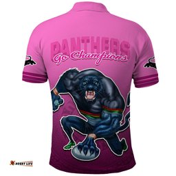Panthers Premier 2023 Polo Shirt Mascot with NRL Trophy Pink Version