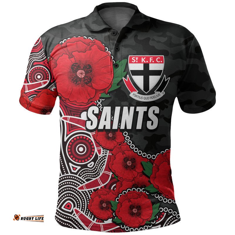 Custom Personalised Anzac Day AFL-Saints Army Mix Aboriginal Polo Shirt Amazing Aussie