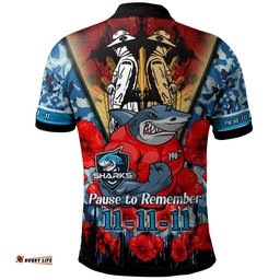 Sharks Rugby Polo Shirt - Custom Remembrance Day PAUSE TO REMEMBER Polo Shirt Amazing Aussie