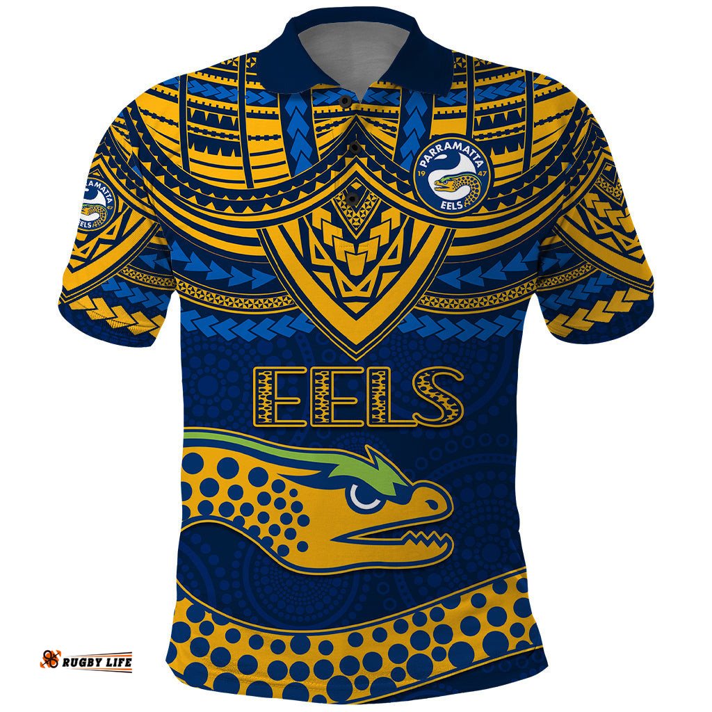 Custom Eels Rugby Polo Shirt Polynesian and Aboriginal Vibe
