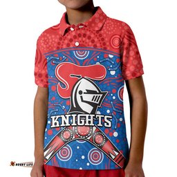 Knights Rugby Polo Shirt Novocastrians Boomerang Indigenous Dots Amazing Aussie