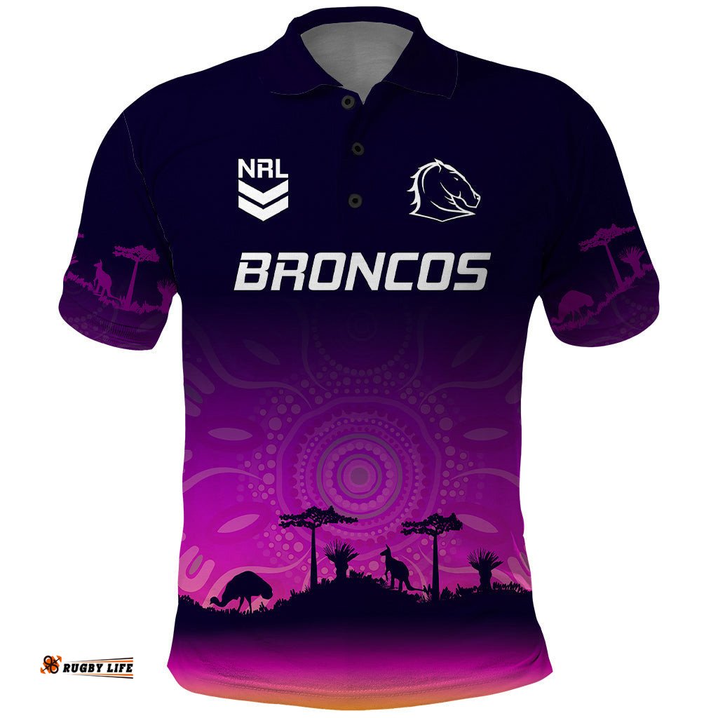 Custom NRL Broncos Polo Shirt The Starry Night Indigenous Aboriginal