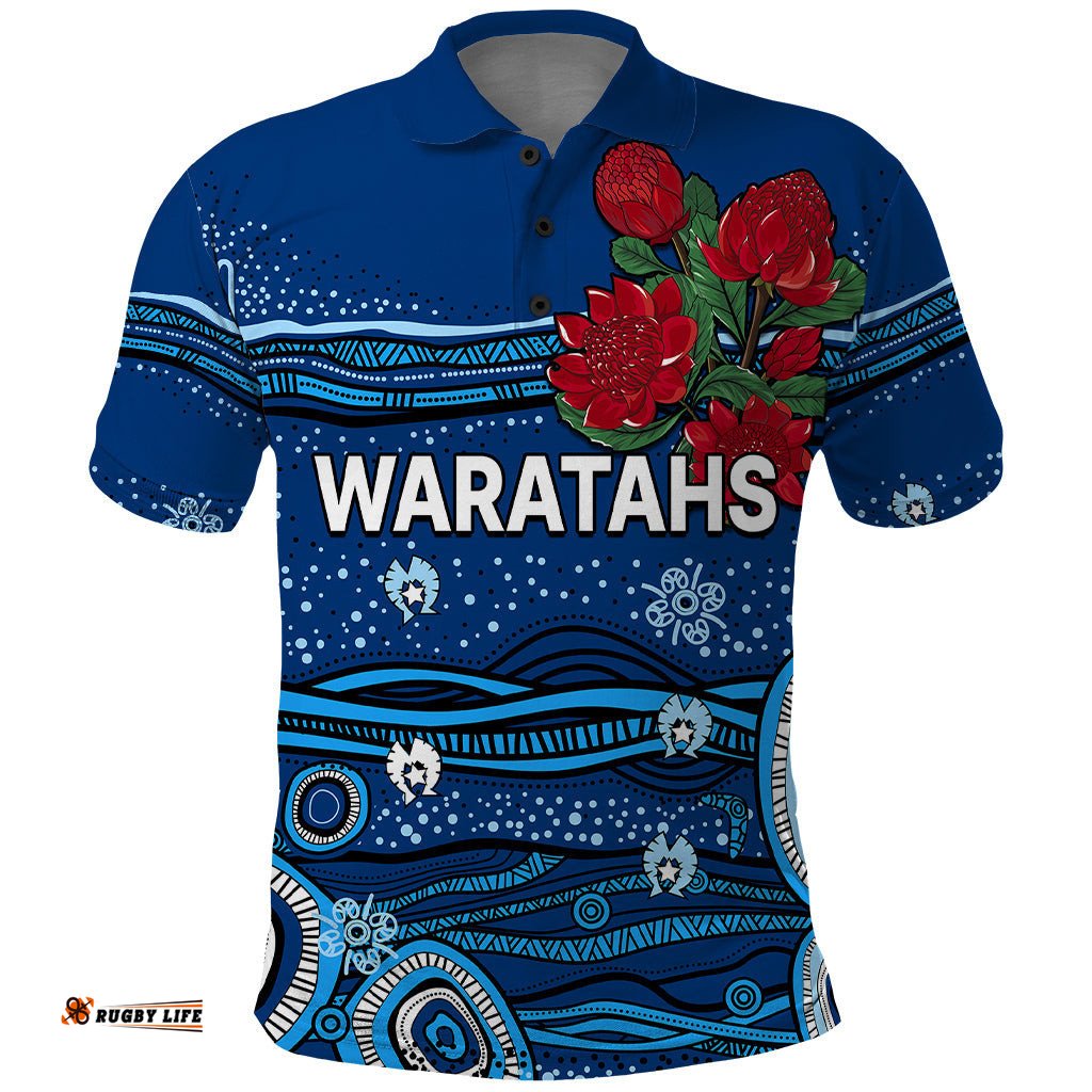 Custom Text And Number NSW Waratahs Rugby Polo Shirt Aboriginal Indigenous