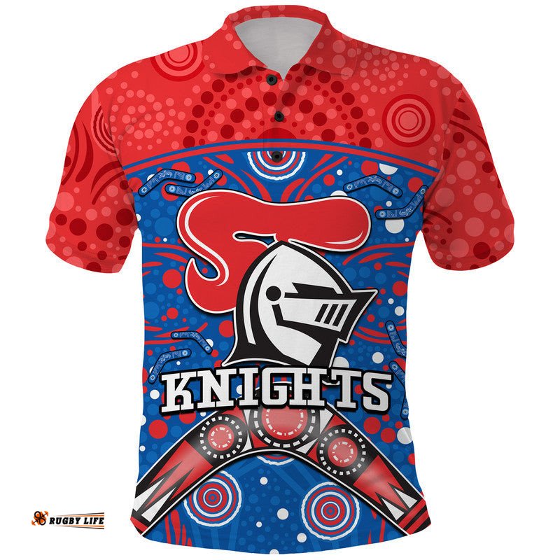 Custom Personalised Knights Rugby Polo Shirt Novocastrians Boomerang Indigenous Dots Amazing Aussie