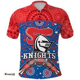 Custom Personalised Knights Rugby Polo Shirt Novocastrians Boomerang Indigenous Dots Amazing Aussie