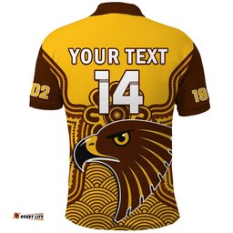 Custom Text And Number Hawthorn Football Polo Shirt Go Hawks 1902 Aboriginal Art Amazing Aussie