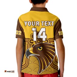 Custom Text And Number Hawthorn Football Polo Shirt Go Hawks 1902 Aboriginal Art Amazing Aussie