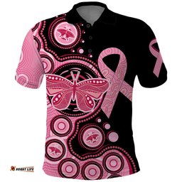 Australia Indigenous Polo Shirt Breast Cancer Ribbon Butterfly Aboriginal Arts