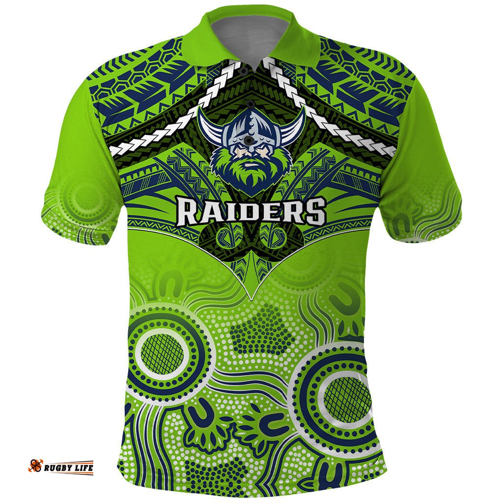 Raiders Rugby Polo Shirt Canberra 1981 Aboriginal Mix Polynesian Pattern