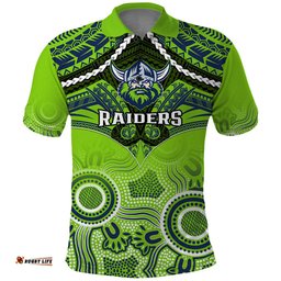 Raiders Rugby Polo Shirt Canberra 1981 Aboriginal Mix Polynesian Pattern