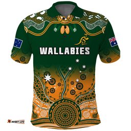 Custom Text And Number Australia Rugby Polo Shirt Wallabies Kangaroo Green Aboriginal Amazing Aussie