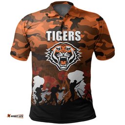 Custom Personalised NRL Anzac Day Polo Shirt Tigers Army Style Amazing Aussie
