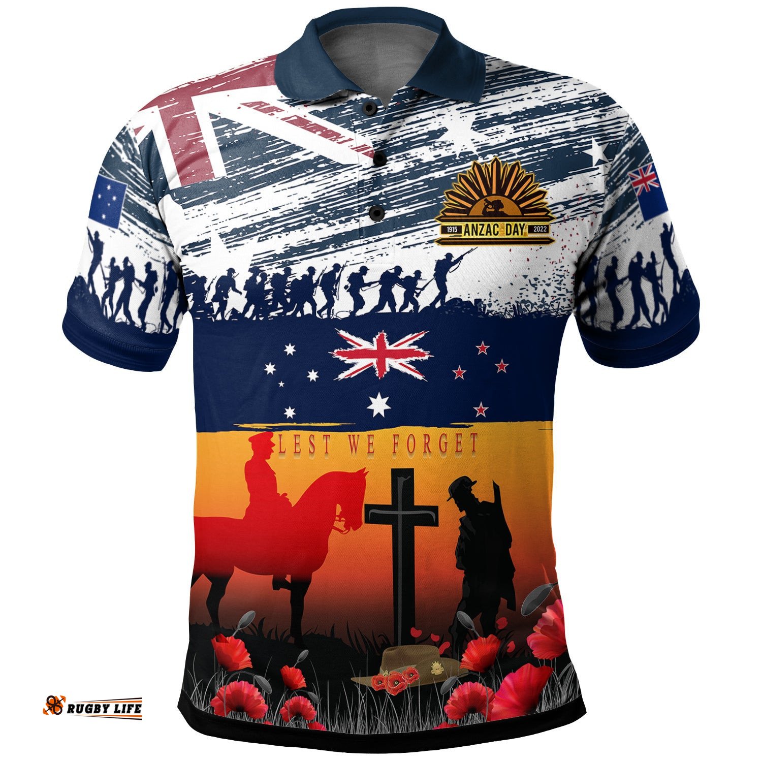 Australian and New Zealand Army Corps Anzac Day Polo Shirt - For The Fallen, Lest We Forget Amazing Aussie