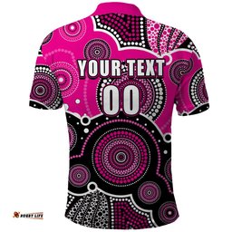 Custom Text And Number Sixers BBL Polo Shirt Aboriginal Patterns Pink Version